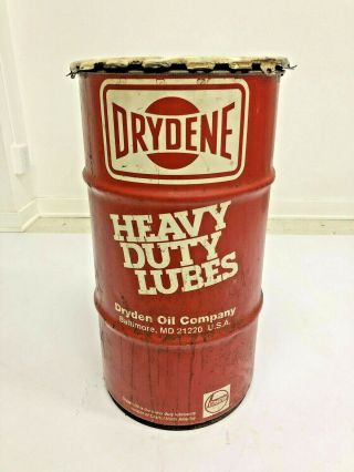 Vintage Drydene Oil Barrel Industrial Bin Advertising Trash Can Loft Decor Red P