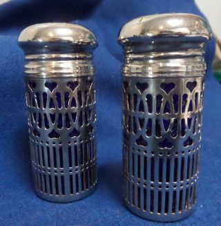 Vintage Cobalt Blue Glass/silver Plated Salt Pepper Shakers Marked