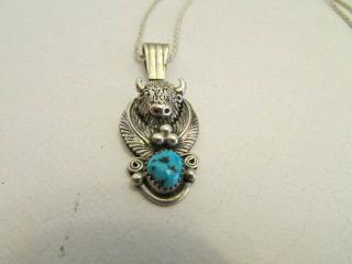 Vintage Sterling Silver 925 Turquoise Buffalo Pendant/Necklace 2