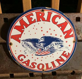 Vintage American Gasoline Porcelain Sign Motor Oil Gas Pump Plate Station Rusted