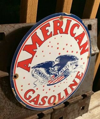 VINTAGE AMERICAN GASOLINE PORCELAIN SIGN MOTOR OIL GAS PUMP PLATE STATION RUSTED 2