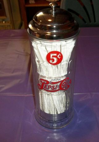 Pepsi - Cola 5 Cent Glass Straw Dispenser With Lid Very Neat Look