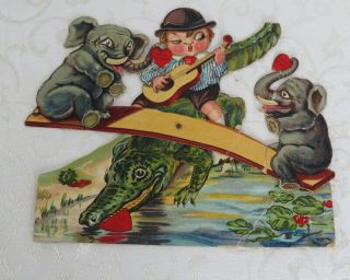 Vintage Valentine,  Elephants On A Seesaw Resting On An Alligator In The Bayou