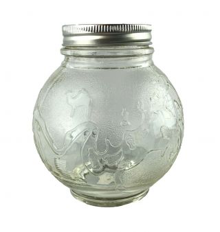 Vintage Round Hazel Atlas Earth Globe Glass Jar 5.  5 " World Embossed