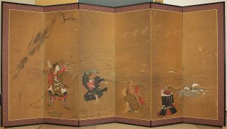 掛軸1967 Japanese Folding Screen " Figure Painting " @s754
