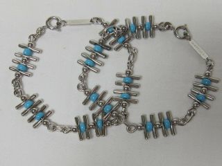 Pair Vintage Modernist Signed Orlandini Sterling Silver Turquoise Bead Bracelets