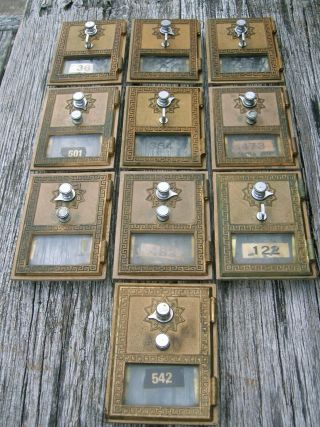Ten Vintage Bronze 3.  5 X 5 Combination Post Office Lock Box Doors Various Dates
