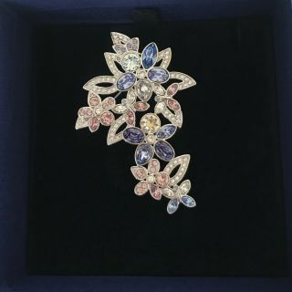 Swarovski Crystal Brooch Pin,  Flowers,  Blue,  Purple,  Pink And Clear Crystals