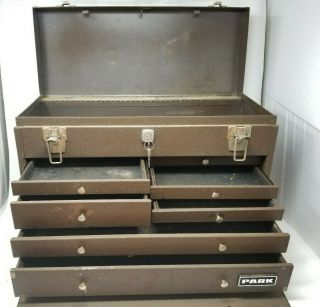 Vintage 7 Drawer Park Machinists Tool Box Chest Locking Brown