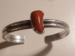 Vintage Sterling Silver Coral Navajo? Cuff Bracelet