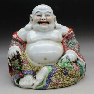 China Ceramics Famille - Rose Porcelain Sit Happy Laugh Maitreya Buddha Statue 弥勒佛