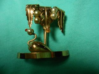 Vintage Flamingo Palm Tree And Pearl Brooch - Just Under 2 Inches Long