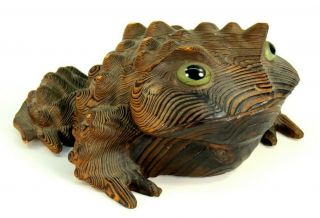 Rare Antique Meiji Japanese X - Large 9 " Carved Cryptomeria Sugi Wood Toad Frog