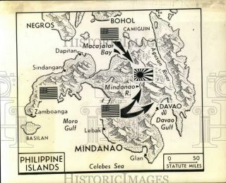 1945 Press Photo Map Showing World War Ii Troop Movements In The Philippines