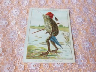 Victorian Christmas Card/anthropomorphic Frog With Cane And Cigarette/nathan
