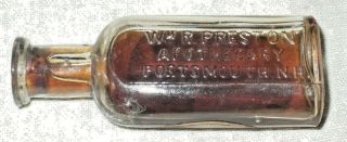 Vintage Wm R.  Preston Apothecary Portsmouth,  Nh Bottle (paper Label)
