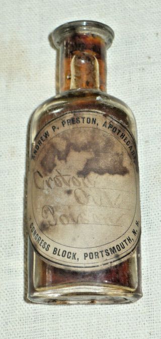 Vintage WM R.  PRESTON APOTHECARY Portsmouth,  NH Bottle (paper label) 2