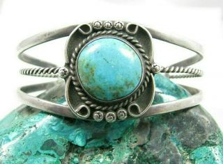 Vintage Navajo Signed Turquoise Sterling Silver Cuff Bracelet