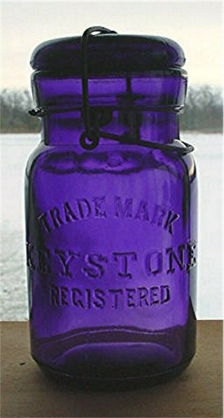 Lovely Purple Trade Mark Keystone Pint Fruit Jar W/ A Purple Glass Lid -