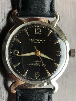 Vintage Calvert Eta 2391 17 Jewel All Stainless Ultra Thin Mens Watch