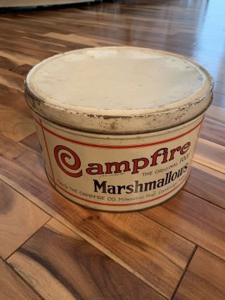 Vintage Campfire Marshmallows Tin - 5 Lbs - Round 10 " - Advertising