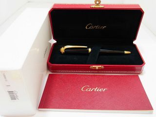 Cartier Roadster Black Composit Gold Clip Ballpoint Pen W/box & Guarantee Book