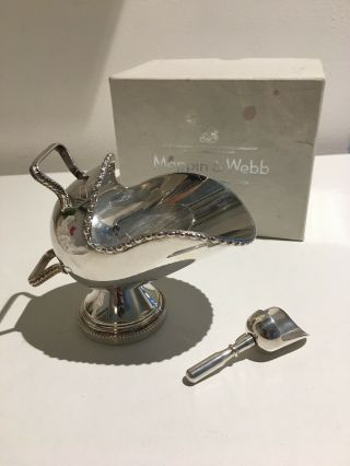 Mappin And Webb Silver Plated Sugar Scuttle And Scoop Spoon With Box