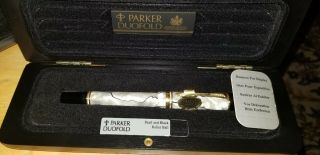 Parker Duofold Roller Ball Pen Pearl & Black W/gold Trim &
