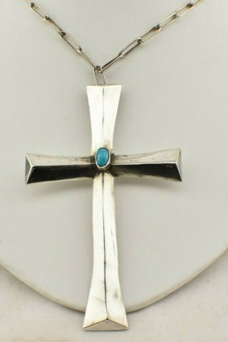 Vintage Sterling Silver W/ Turquoise Stone Cross Rosary Necklace