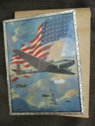 Vintage 1940s Wwii Patriotic Keep Em Flying B - 17 ? Airplane Illustration Picture