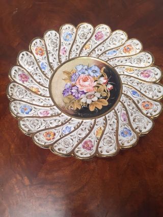 Vintage R.  Capodimonte Wall Plate Plaque Floral Artist Signed Numbered B