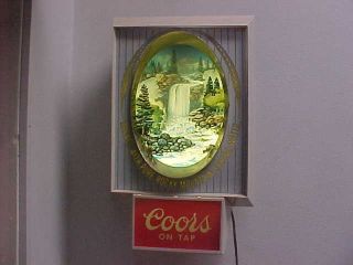 Vintage Coors Lighted Backlit Waterfall Scene Beer Sign 3 Dimentional Look