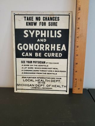 Syphilis Can Be Cured Michigan Porcelain Metal Sign Doctor Std Condom Gas
