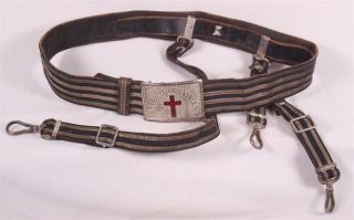Vintage Knights Of Templar Masonic Sword Belt And Buckle - Silver Buckle & Braid