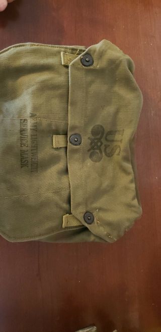 Ww2 Wwii Us Army Od Lightweight Service Gas Mask Bag With Straps Canvas M6