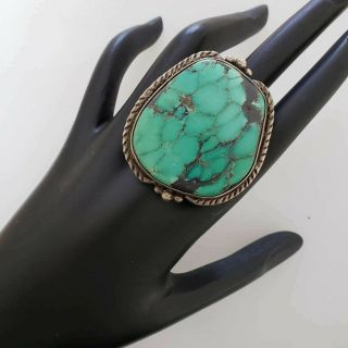 Vintage Old Pawn Navajo Large Turquoise Sterling Silver Ring Size 7.  5 Az - Ltr15