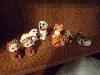 4 Pairs Figural Salt And Pepper Shakers Dog / Kitty Cat / Duck / Fox Euc