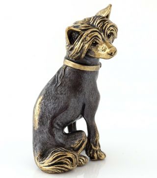 Chinese Crested Dog Brass Figurine Sculpture Russian Miniature Souvenir 2 1/8 "