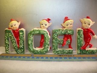 Set Of 4 Vintage Ceramic Pixie Elf Gnome Noel Christmas Figurines Japan