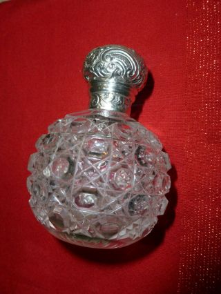 A Sterling Silver Lidded Glass Jar,  Perfume Bottle,  London,  1892