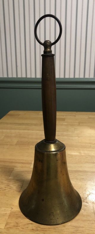 Vintage Wood Handle Brass School Dinner Bell 14 "