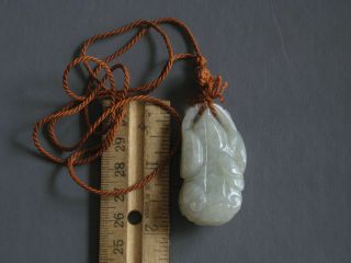 Antique,  Mottled - green Jade Pendant in the Shape of a Cluster of Gourds & Leaves 2