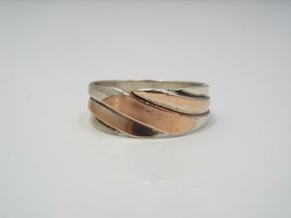 Vtg Sterling Silver & 18k Rose Gold Spiral Braided Design Band Ring,  Size 8.  75