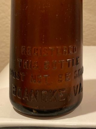 COCA COLA straight side amber bottle Roanoke,  VA. 2