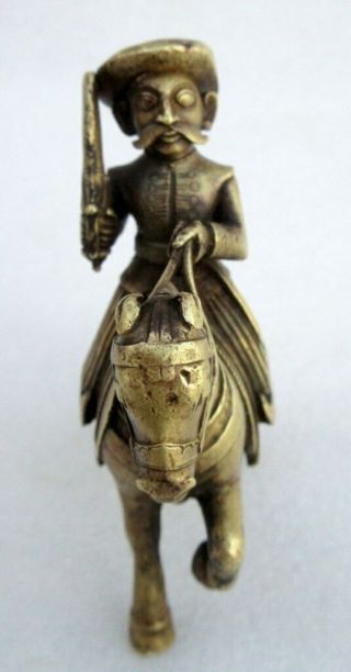 Antique Old Hand Carved Brass Miniature Indian King Peshwa Bajirao Figure Statue