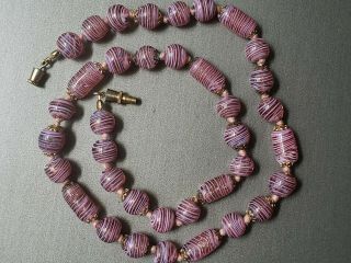 Pink Sommerso Vintage Venetian Murano Italian Art Glass Bead Hand Knot Necklace