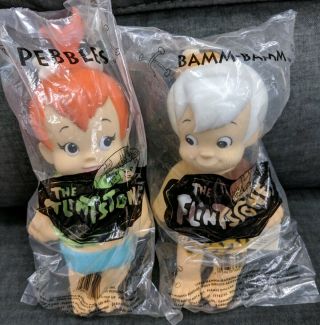 The Flintstones Pebbles & Bamm Bamm 1994 Hard Head Plushies Plush Vintage