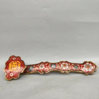 A Rare Chinese Bronze Cloisonne Enamel Ruyi Ornament