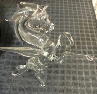 Hand Blown Pegasus Clear Glass Horse Figurine