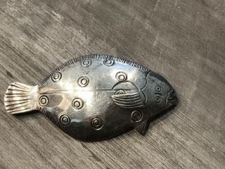 Vtg Courtney Peterson Sterling Silver Fish Design Pin Brooch Hand Signed
